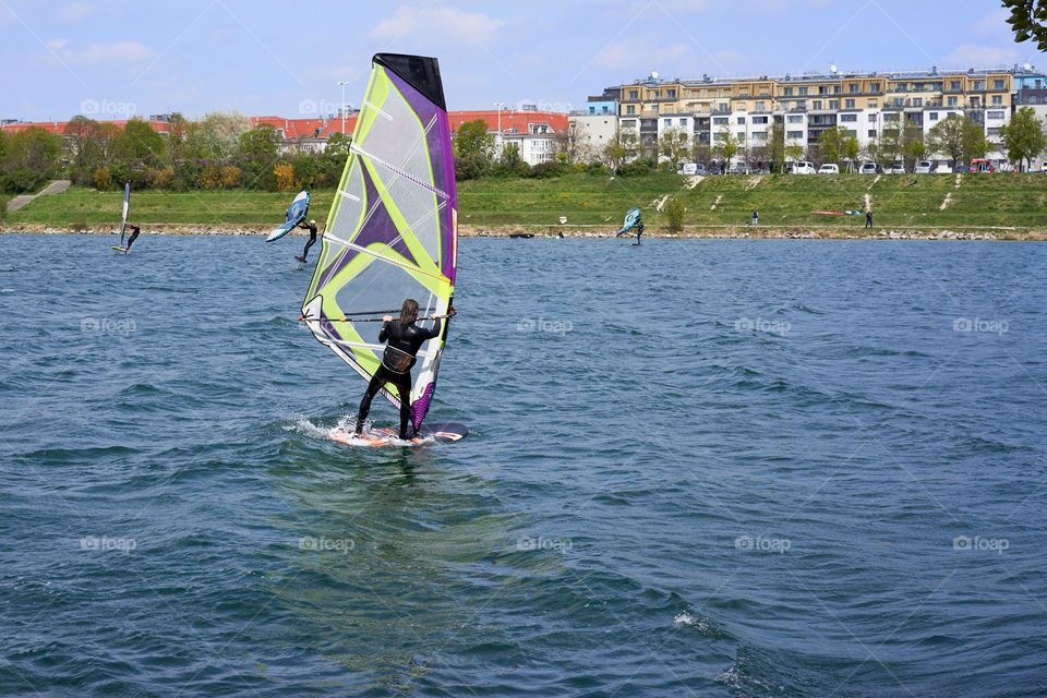 Windsurfing on the Danube river 
