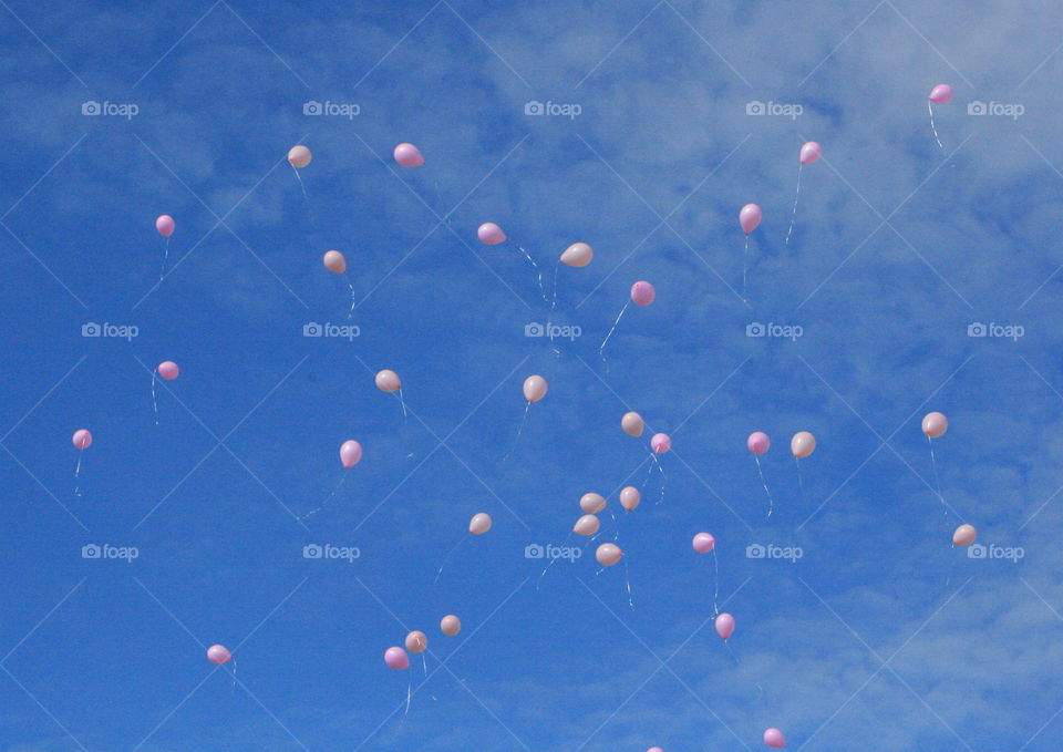 Pink balloons in the sky