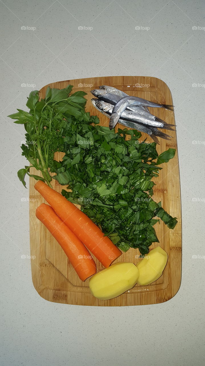 Fresh vegetables and fish