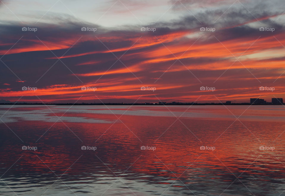 Dramatic sky over sea at dusk