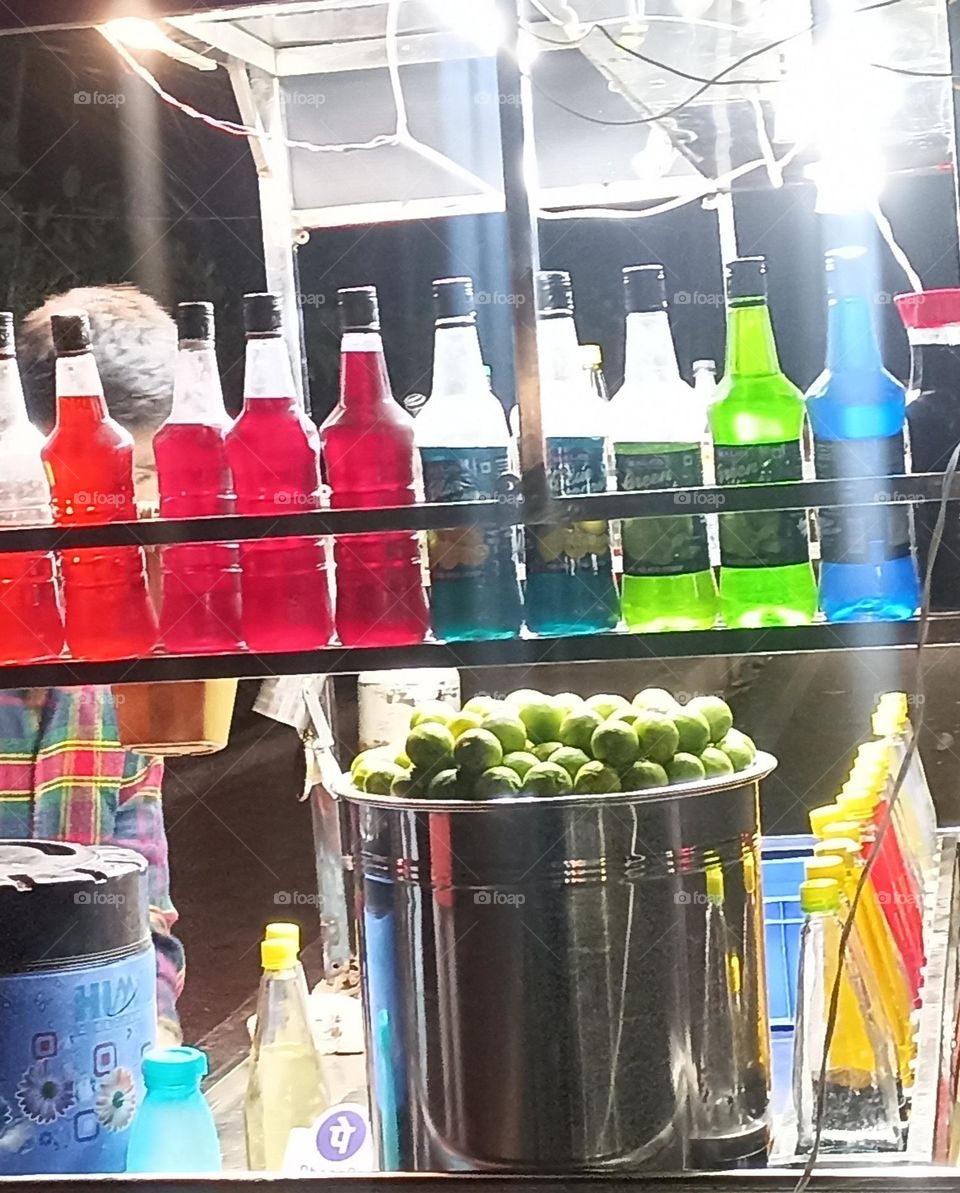 bottles of red green blue to be attractive  for eyes