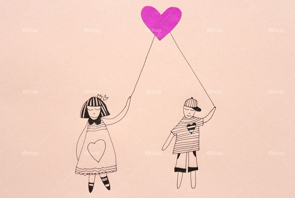 Love illustration drawing, a boy and a girl in love