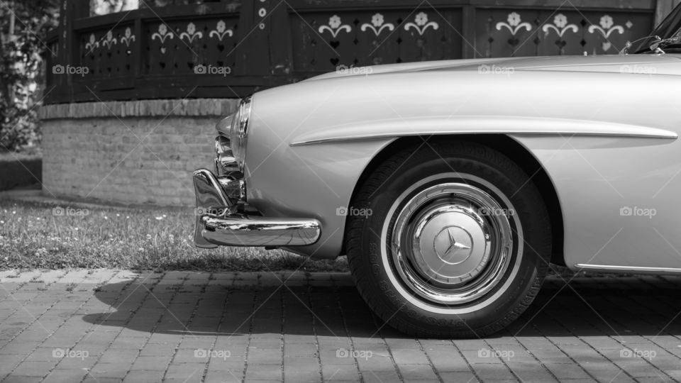 old vintage mercedes car, black and white