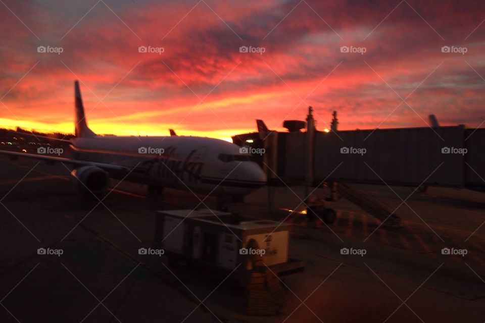 Jet Airplane at Gate, Sunrise