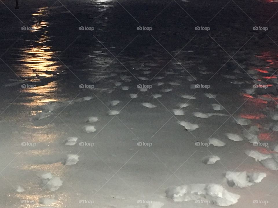 Ice and snow at night