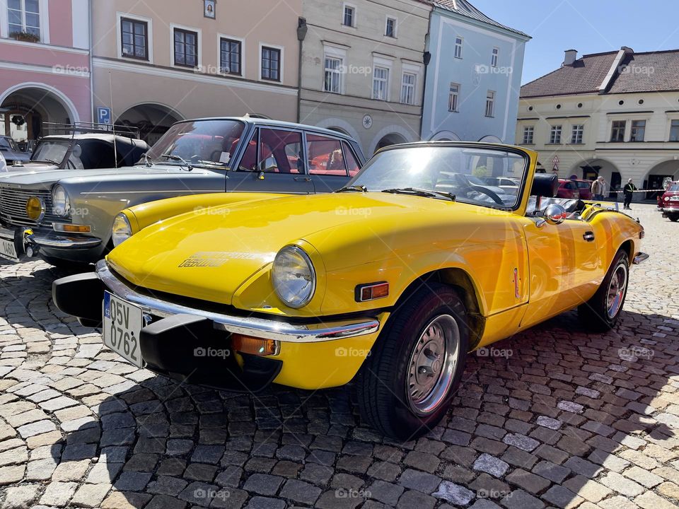 Yellow retro cabriolet outdoor