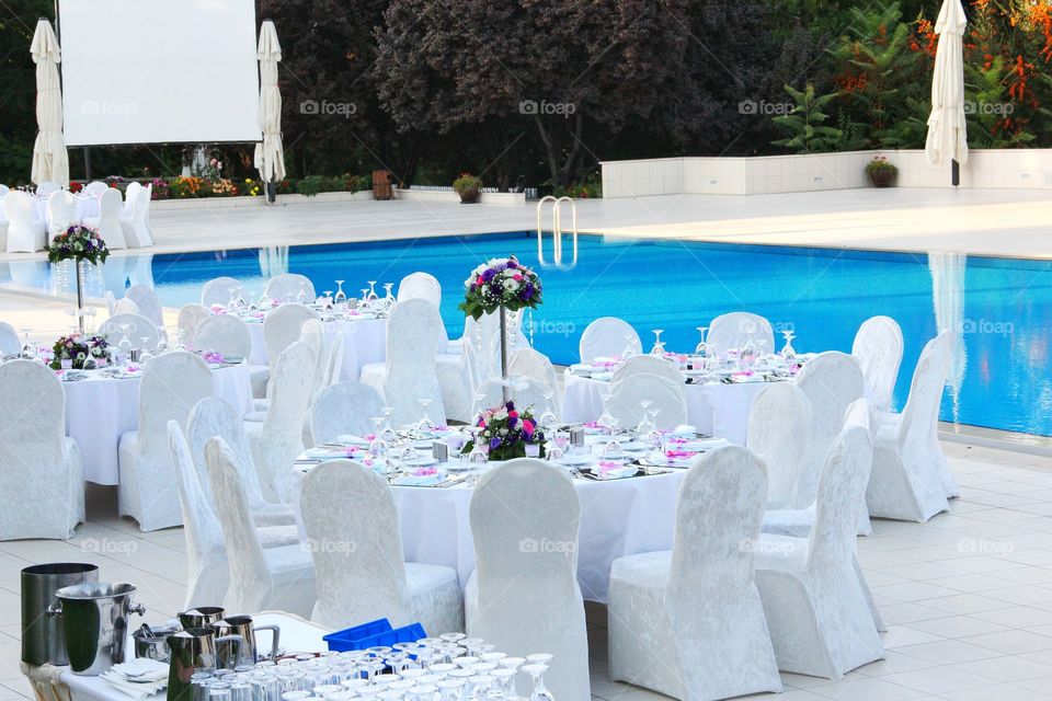 wedding by a pool