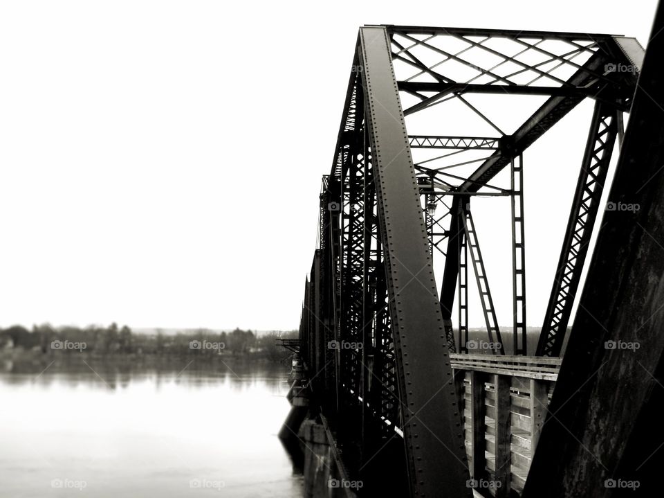 Old train bridge in black and white