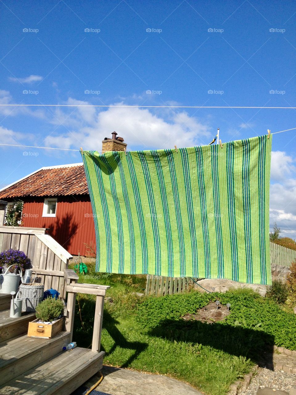 Drying clothes hanging on rope