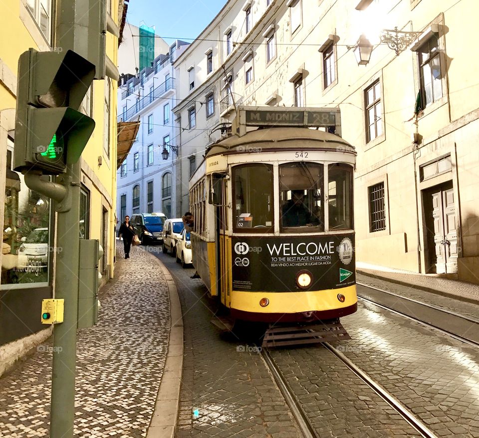 A traditional old turist tram in Lisbon Portugal