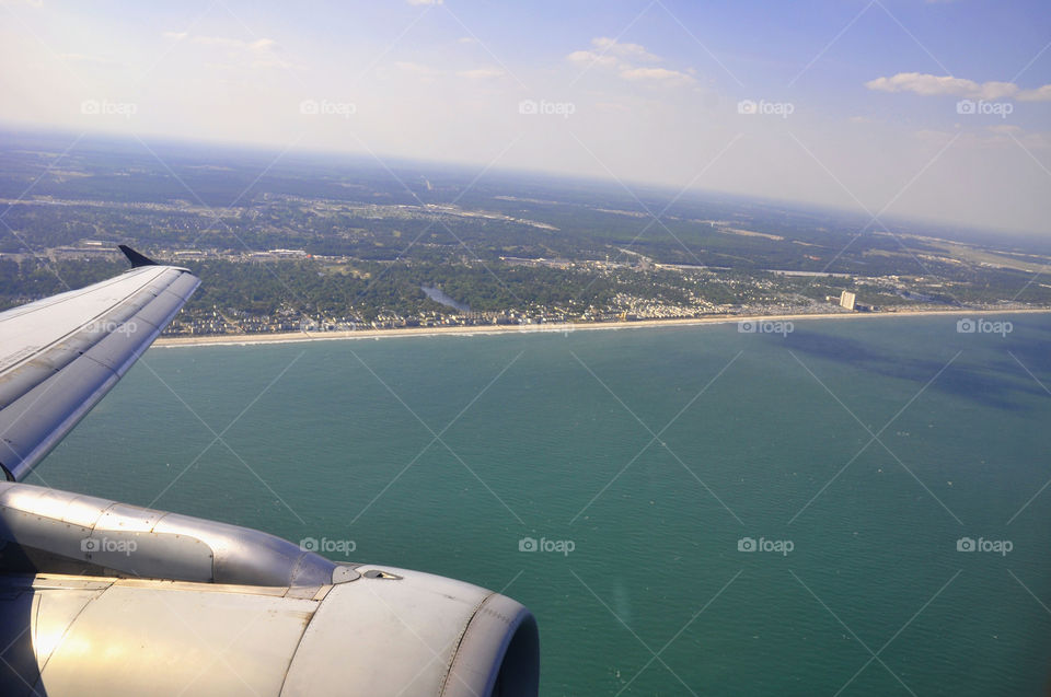 Airplane coming in for a landing at myrtle beach South Carolina. 