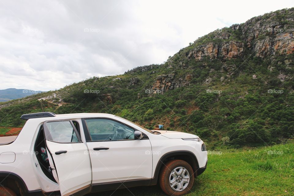 view of the mountains by car