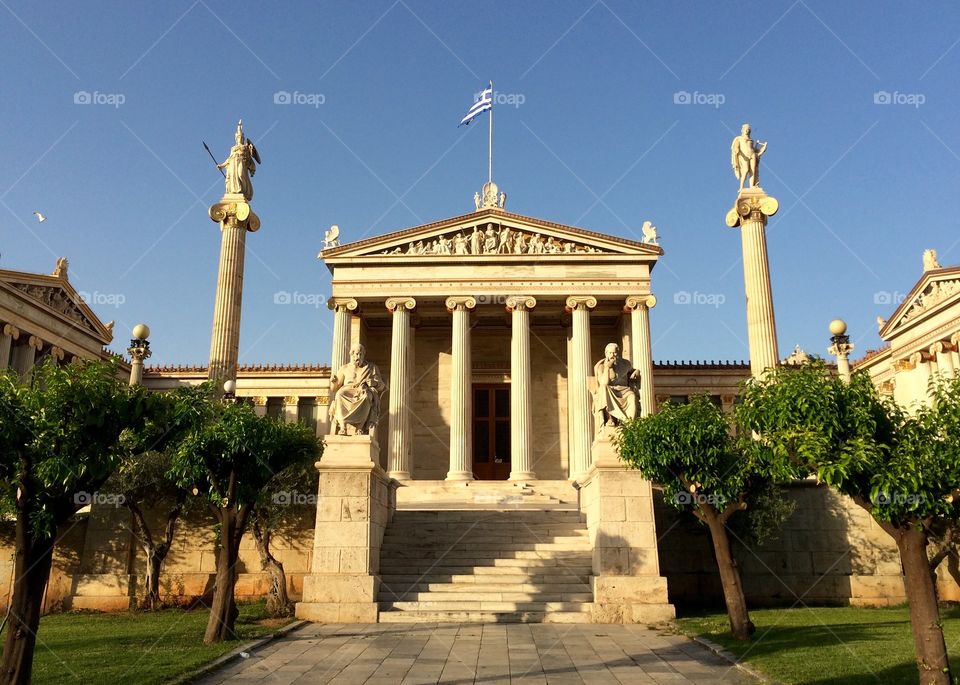 Athens historic buildings #Academy with #Athena  and #Apollo statues 