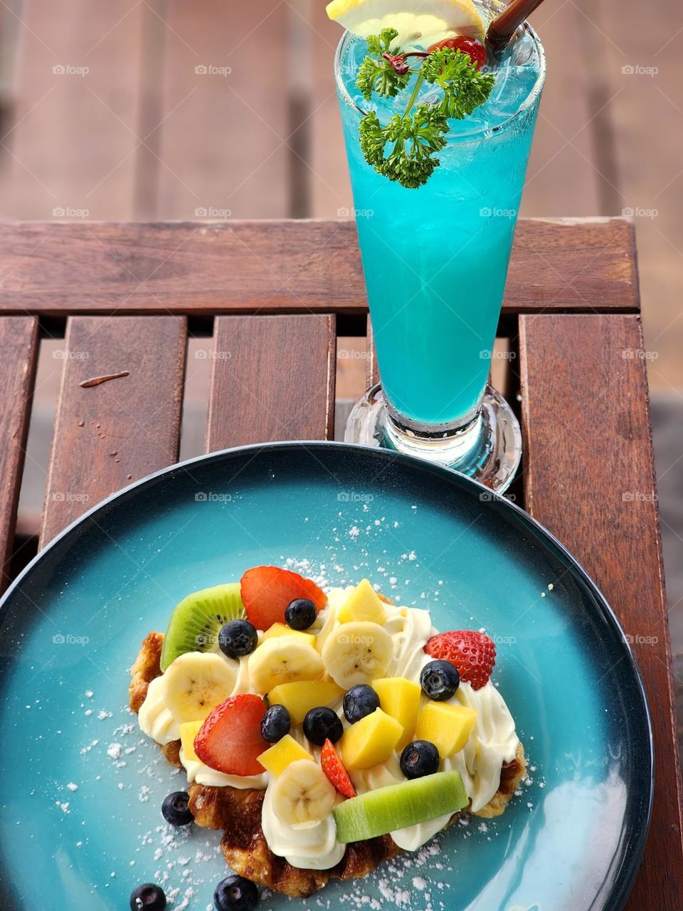 waffle and fresh fruit