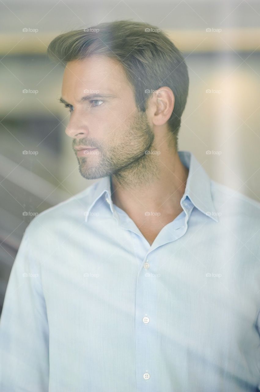 Businessman looking out the window