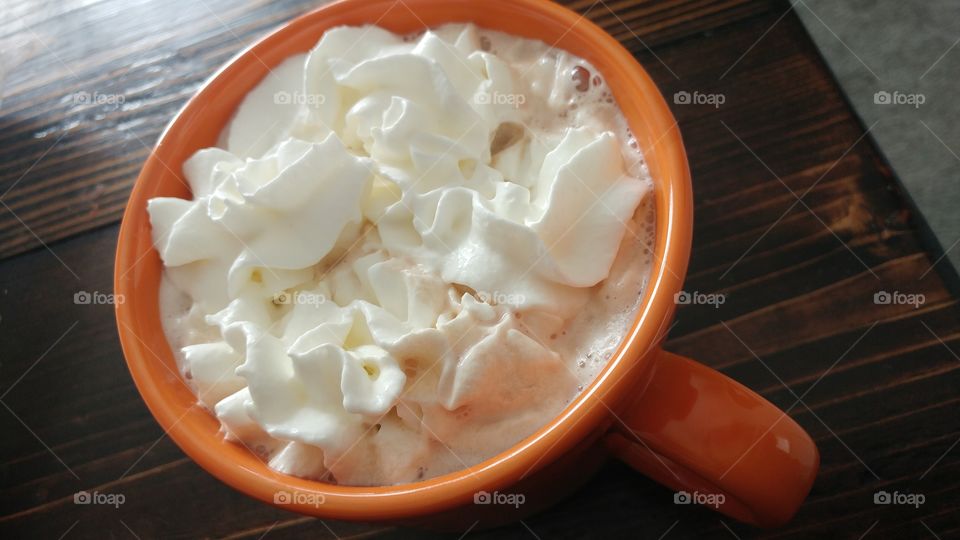 Hot chocolate and whip cream
