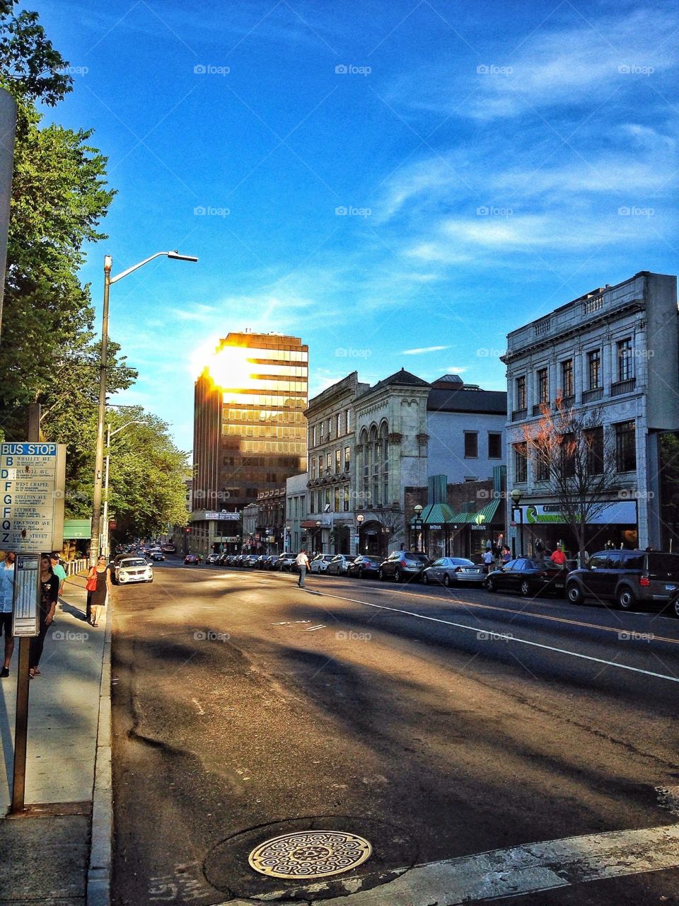 New Haven City Centre. The sun has started to set, it was beautiful out that night.