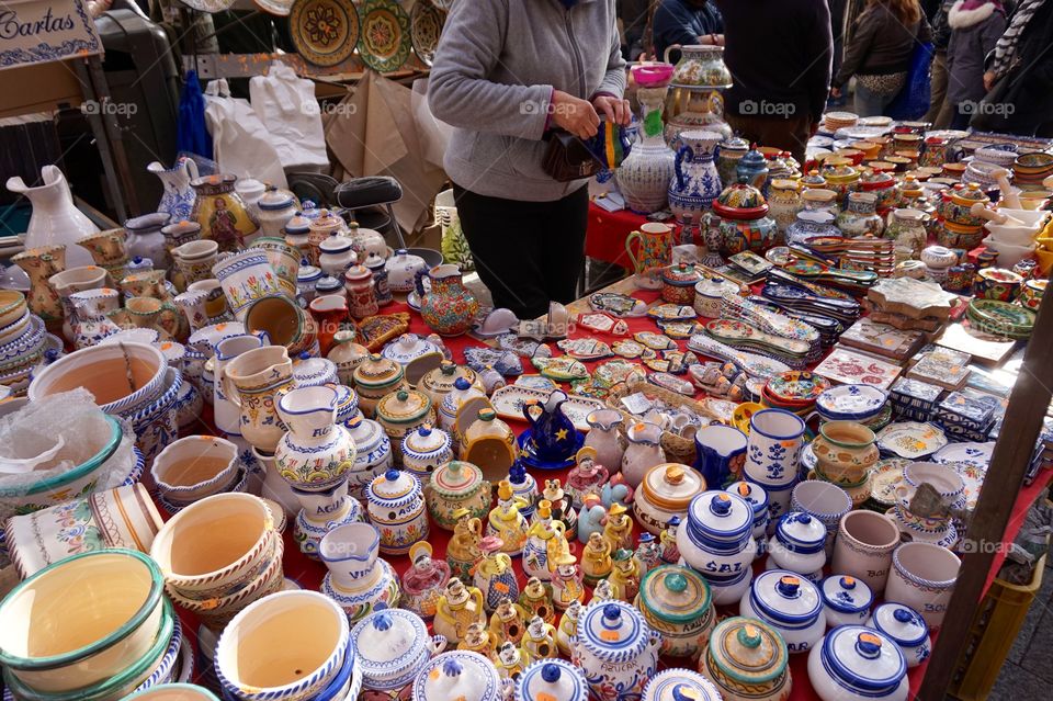 Spanish ceramics at El Rastro, Madrid, Spain 