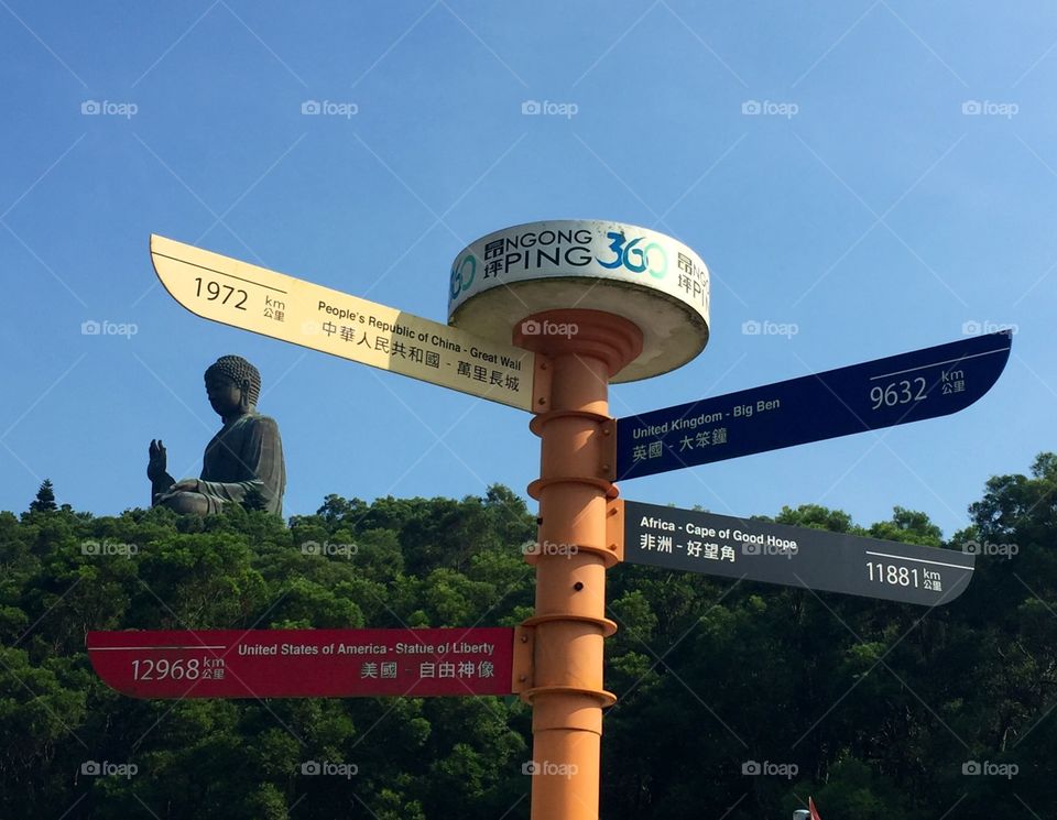 Choosing which direction to go leading to the majestic Buddha in Hongkong