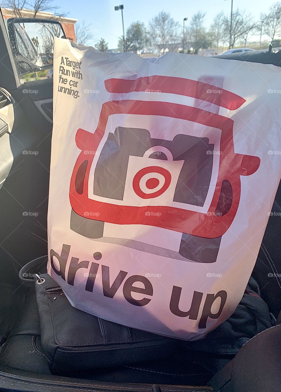Target drive up and pick up - shopping bag from target with curbside delivery. USA, America 