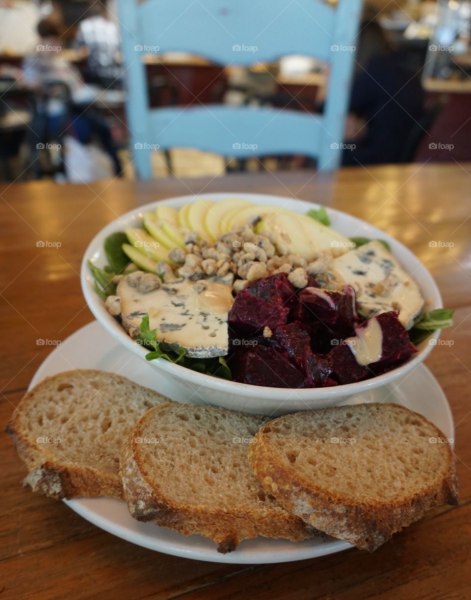 Lunch Time. The ingredients in this salad were so delicious it barely needed dressing. Loving this local French bakery in PDX.