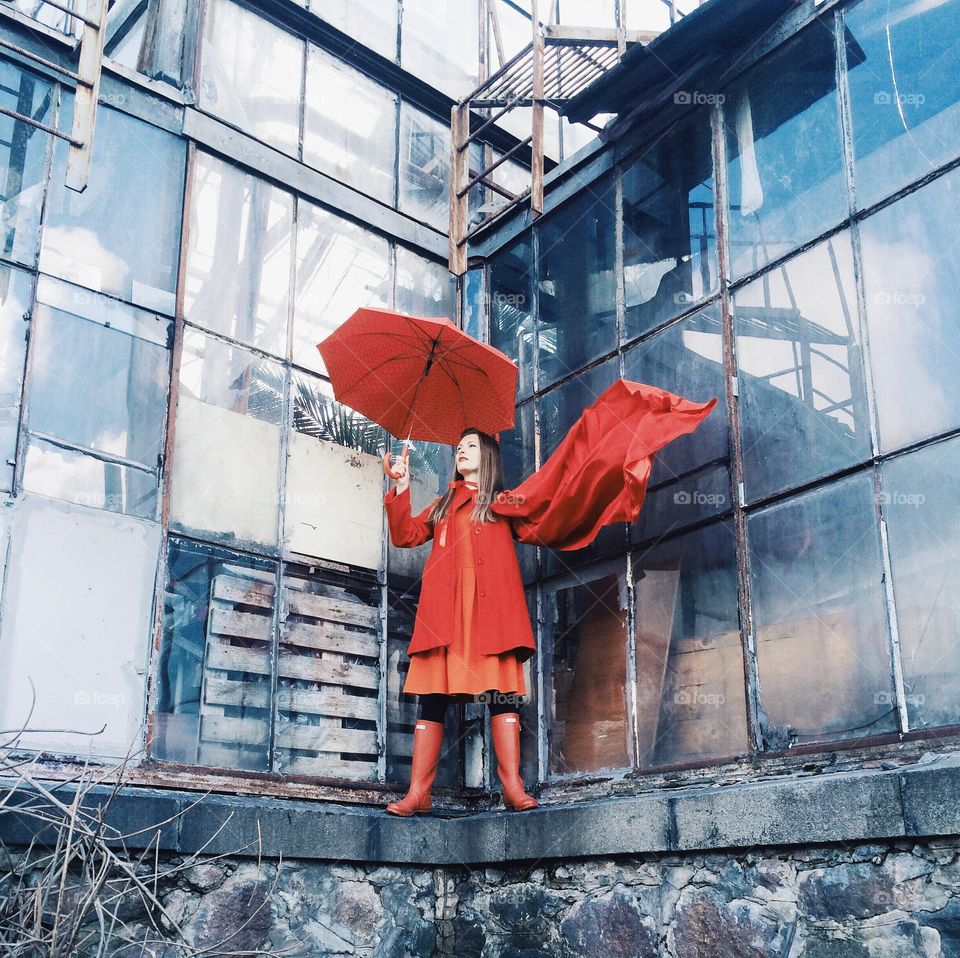 Supergirl with red umbrella 