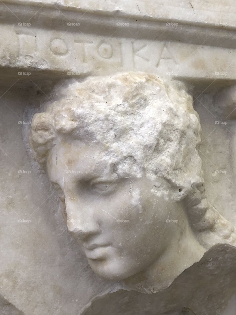 Marble statue portrait greek face beautiful white shaped