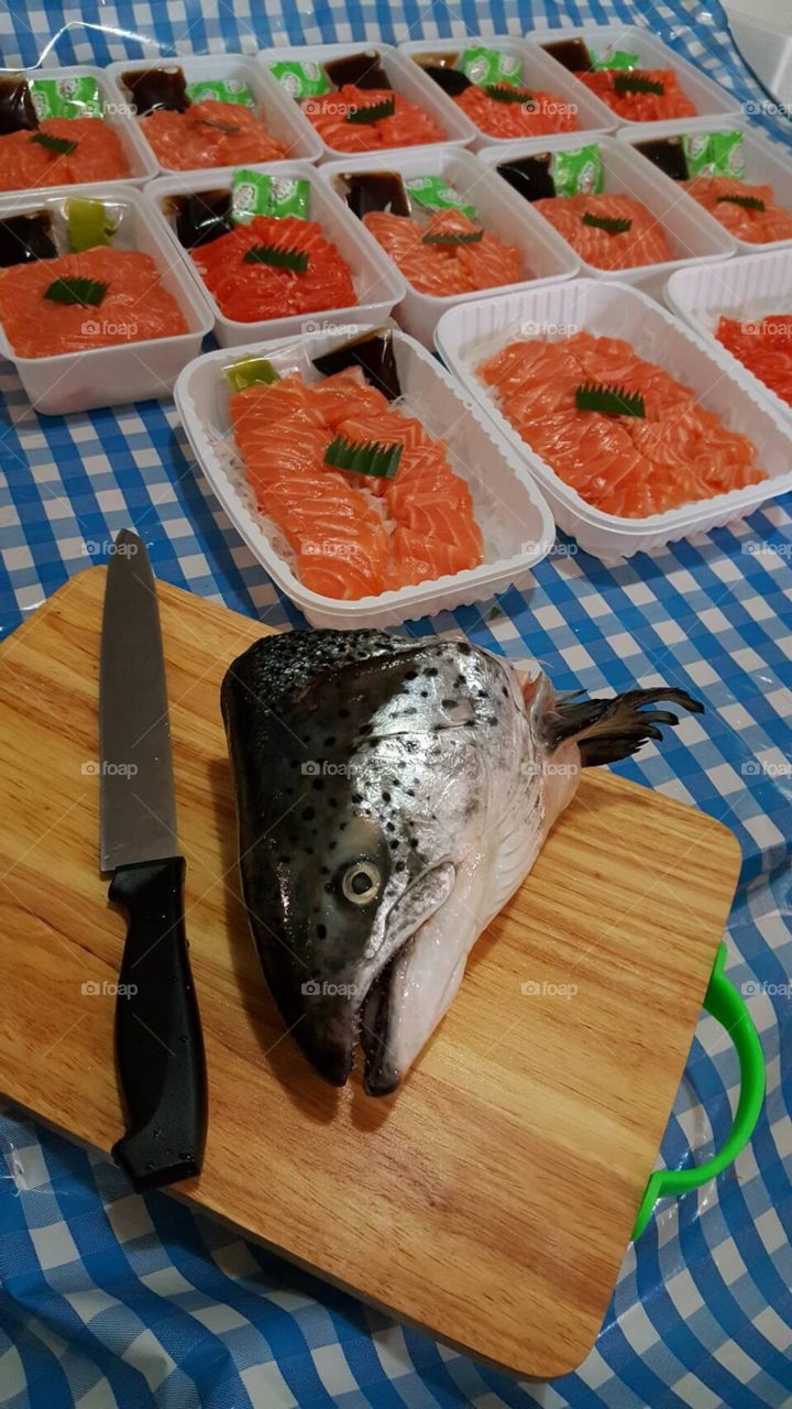 Fresh Salmon sashimi delivery.