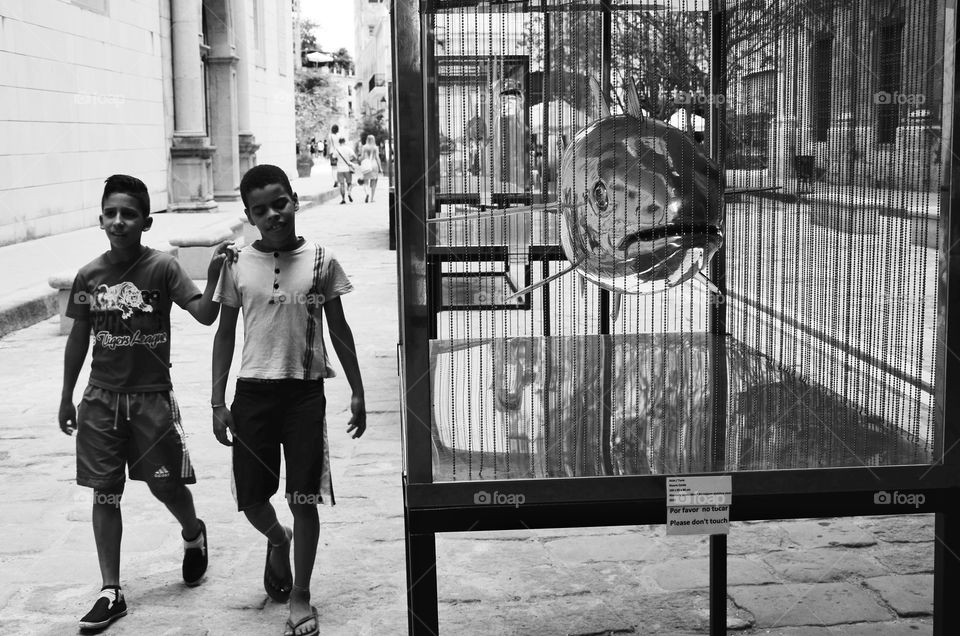 Exhibition of fish sculptures in metal in Havana