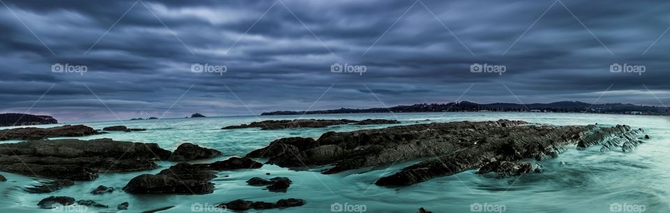 Coastal panorama Batemans Bay Australia at night long exposure 