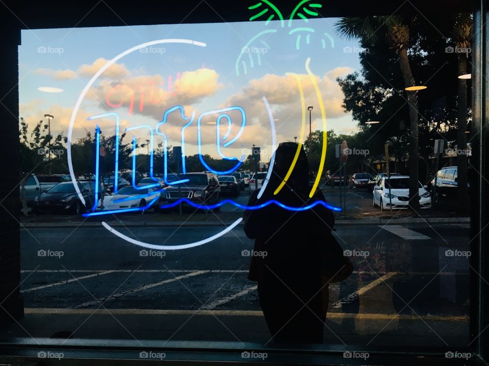 Sunset reflection in window 