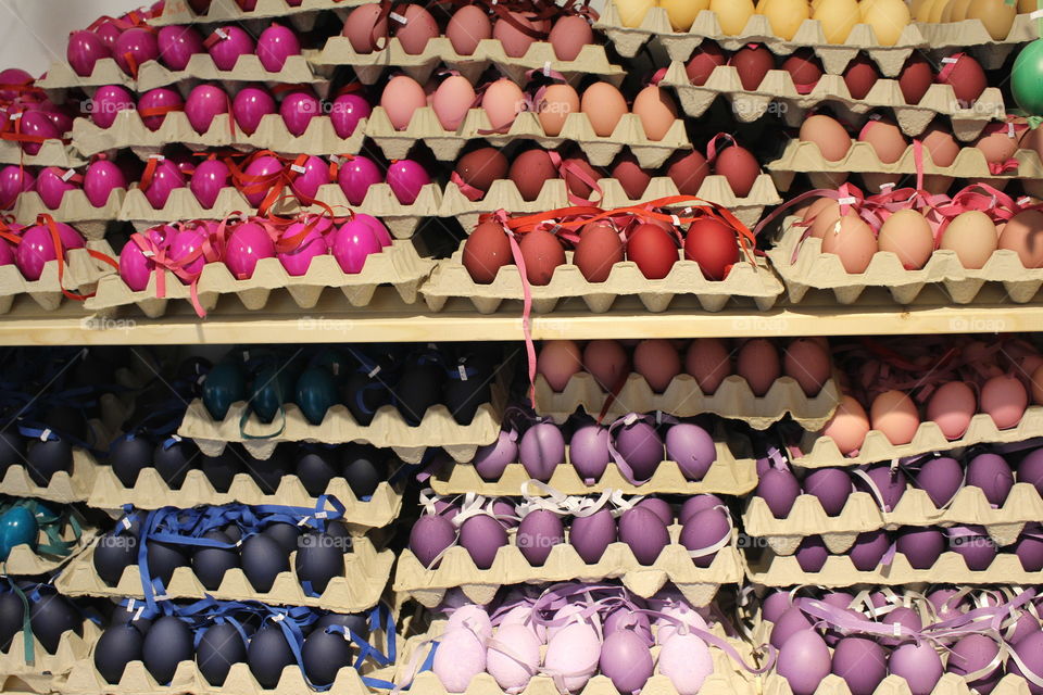 Close-up of colourful eggs
