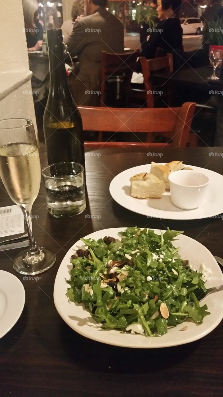 Arugala Salad and wine
