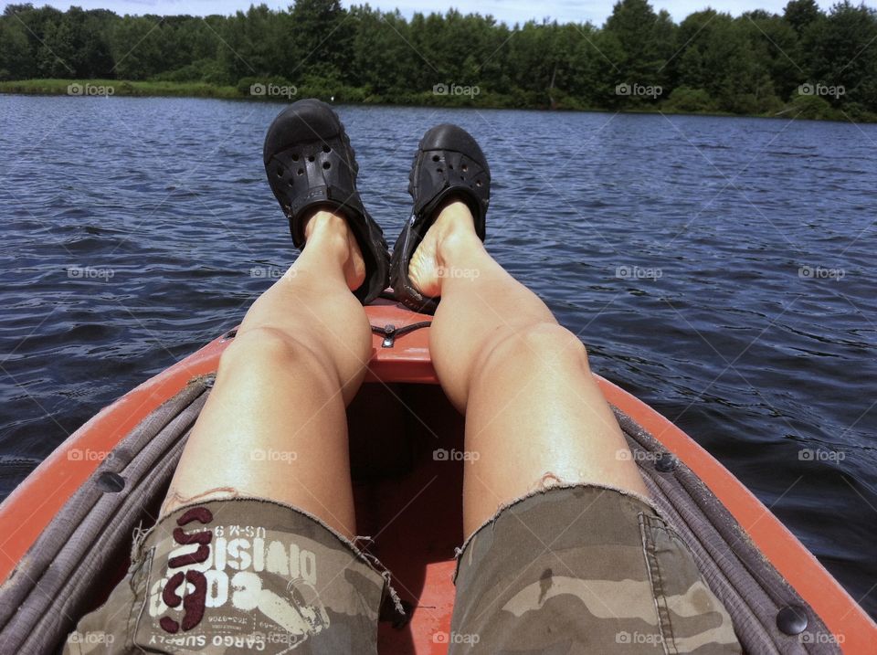 Floating on the lake in a kayak