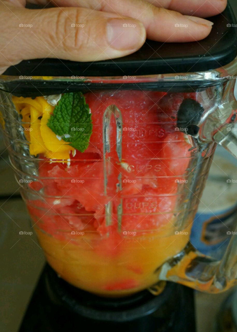 Fresh Fruit Smoothie - watermelon,  mints, lemon juice and oatmeal