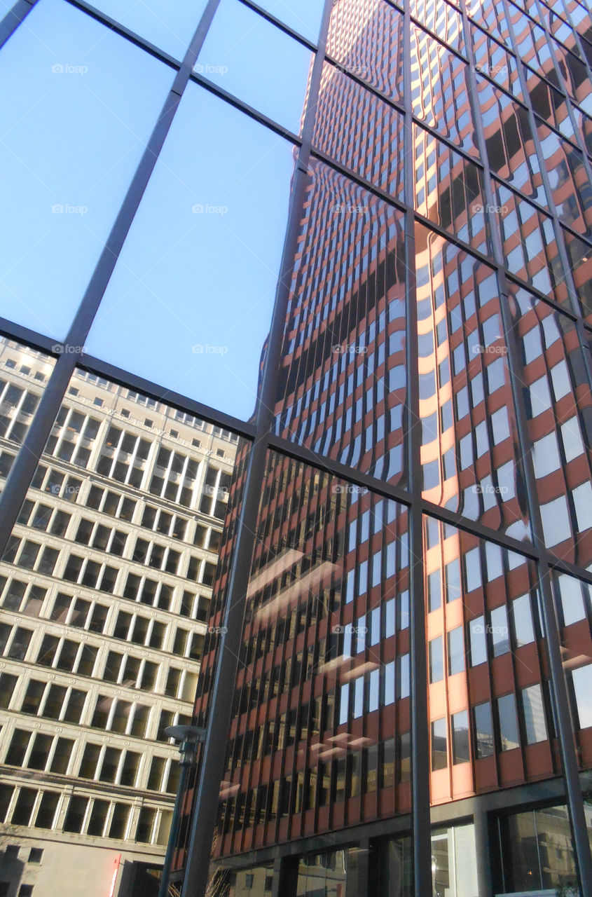 Shapes, squares and rectangles, reflection of high rise buildings in Pittsburgh PA