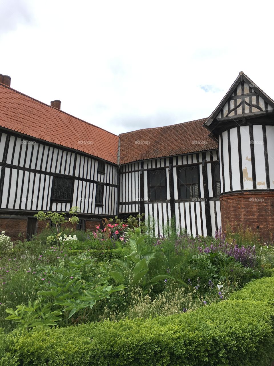 Mediaeval black and white exterior of Gainsborough Old Hall building in England