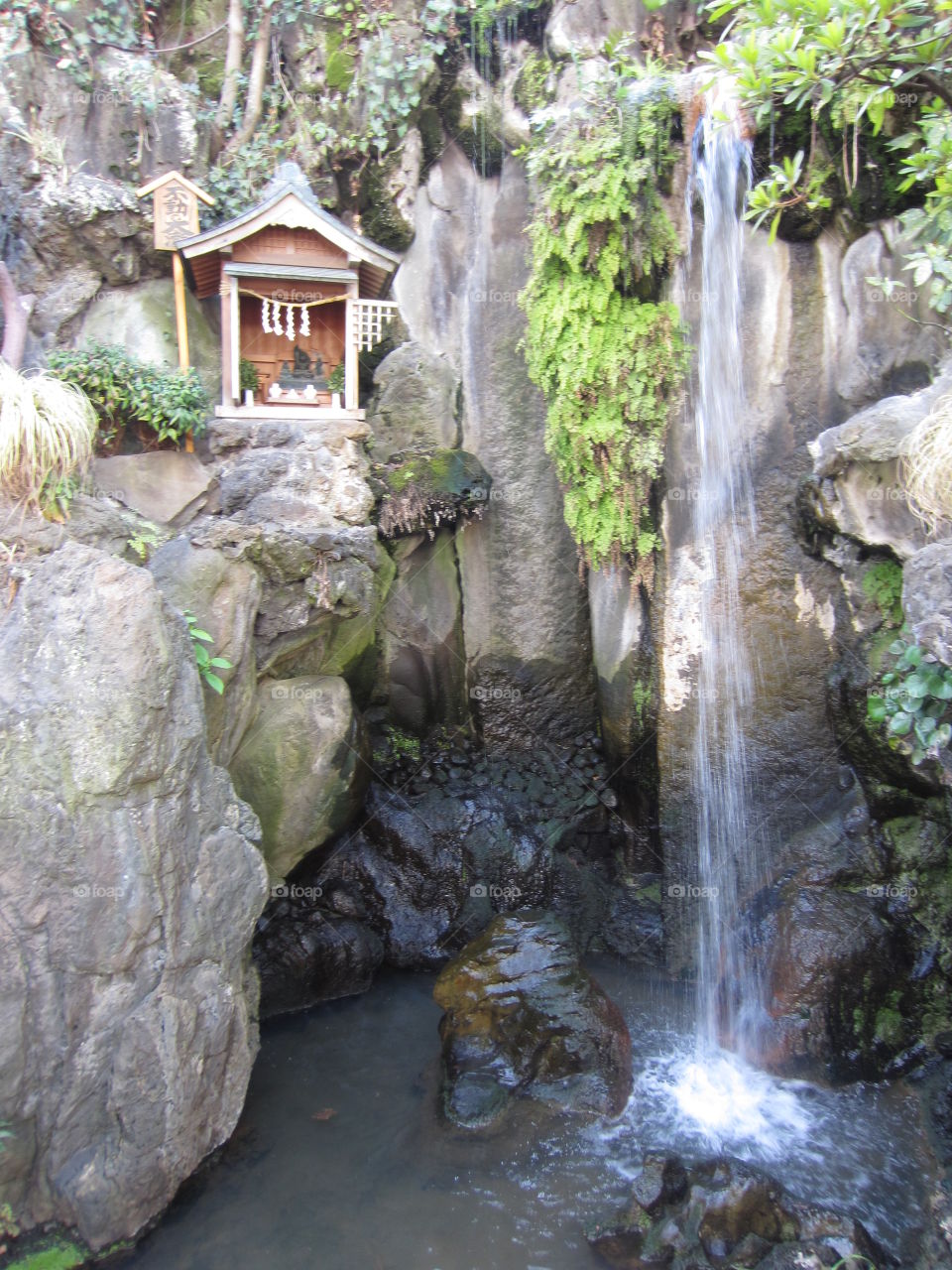 Waterfall at Hanayashiki Amusement Park, Asakusa, Tokyo, Japan