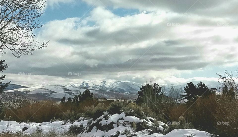 Snow on the mountains after a December storm