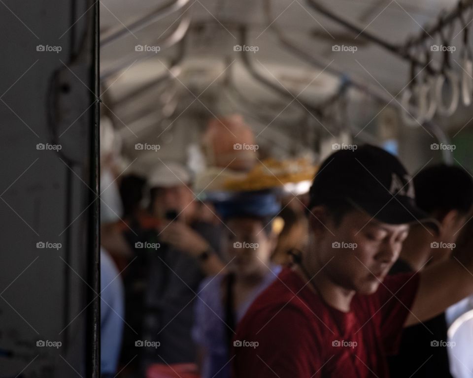 Rangoon/Myanmar-April 14 2019:Crowd people on the train