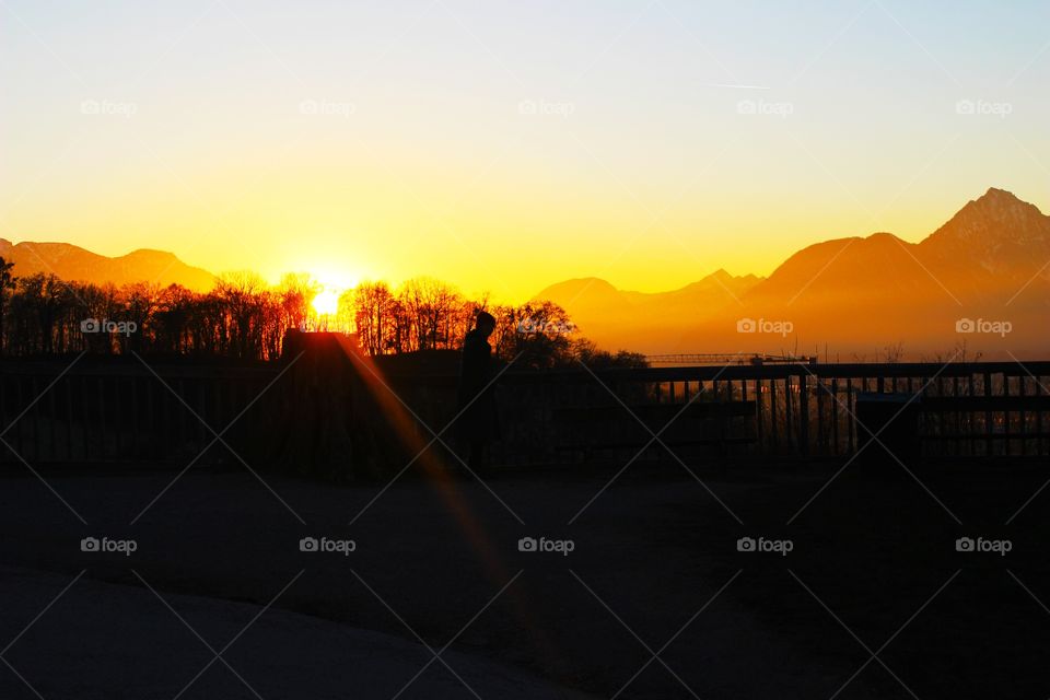 Sunset with mountains