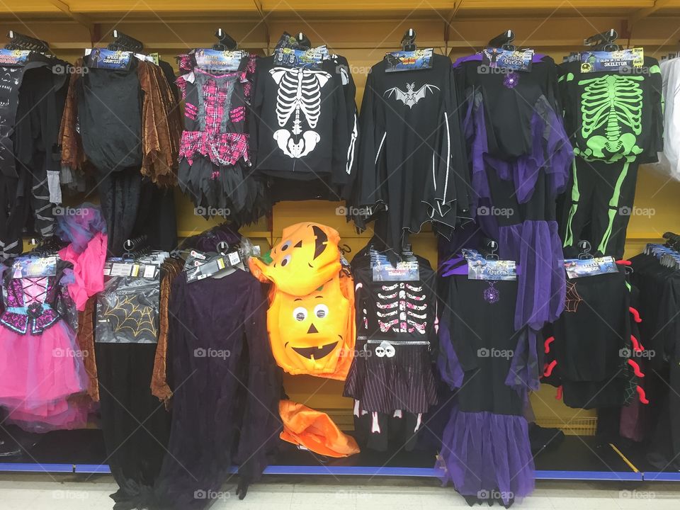 Halloween costumes in a toy store