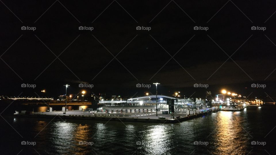 Docking at the port during the night