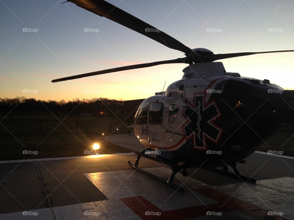 Sunrise with medical helicopter ready for the days missions