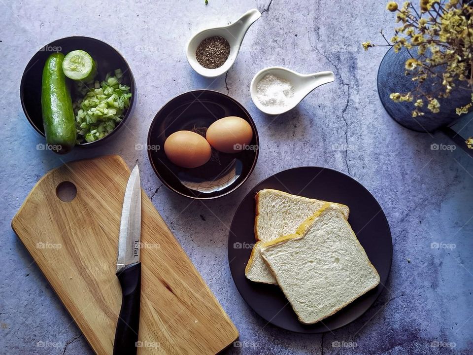 Easy breakfast, egg sandwich preparation from start