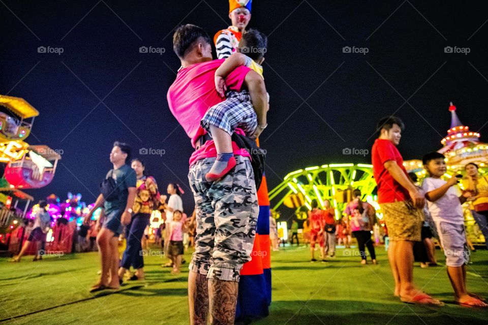 The tallest clown at Theme park work festival at Bangkok Thailand