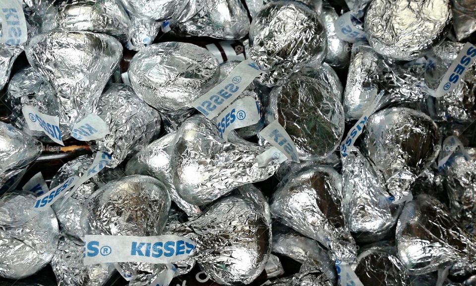 Chocolate kisses.  Foiled in silver and classic. 