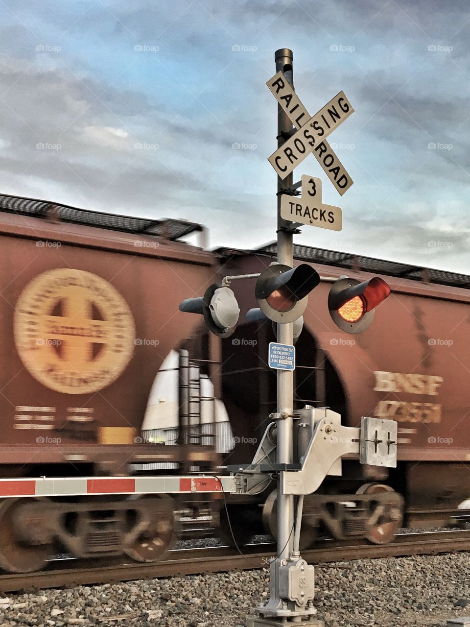 Train crossing and moving train. 