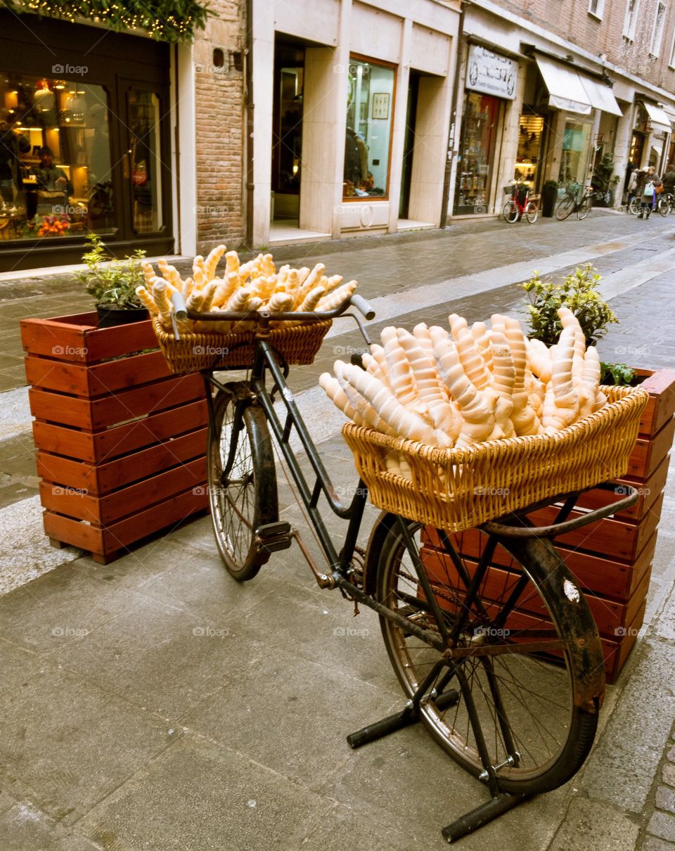 Italian bread. Basket with bread at the store