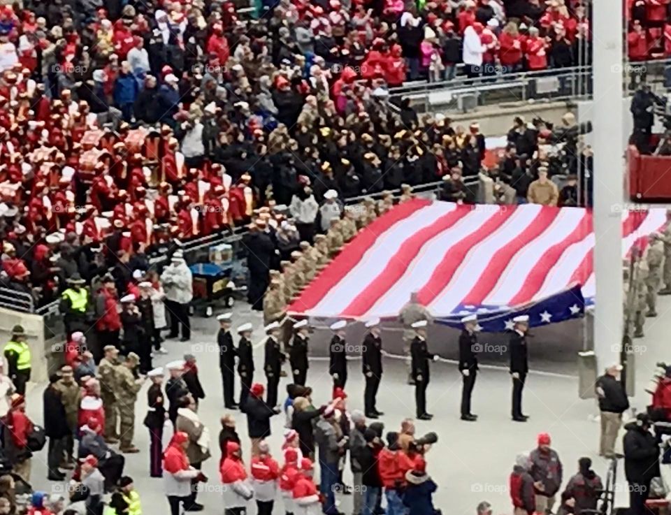 Flag ceremony before football game